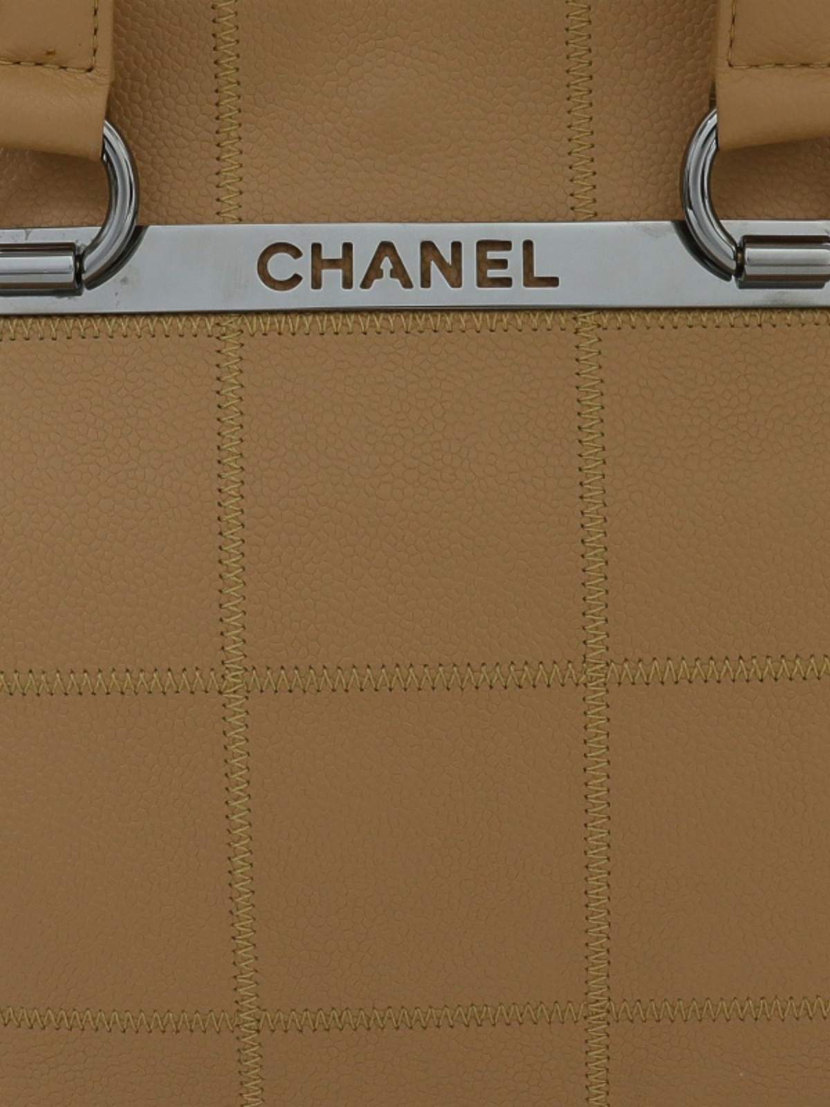 Chanel 2000s Beige Caviar Leather Choco Bar Tote Bag