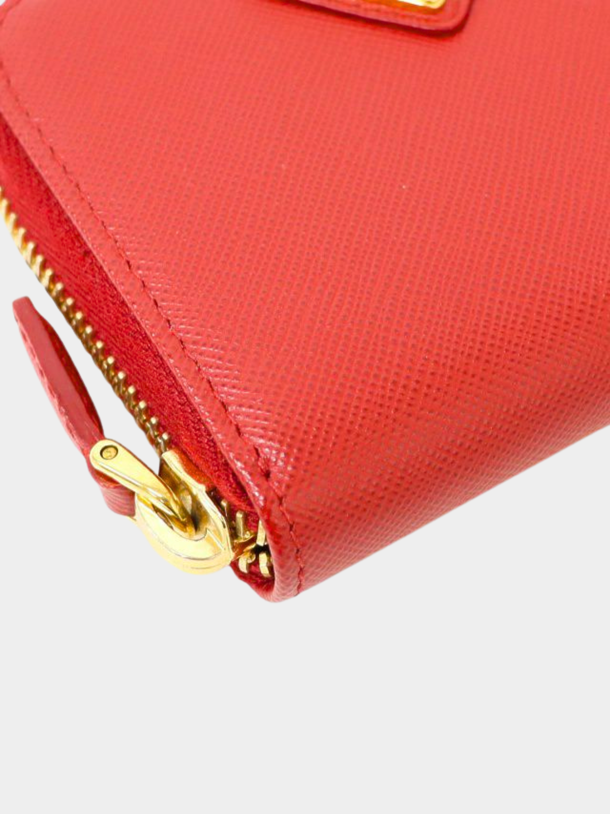 Prada 2010s Red Saffiano Leather Triangle Logo Coin Case