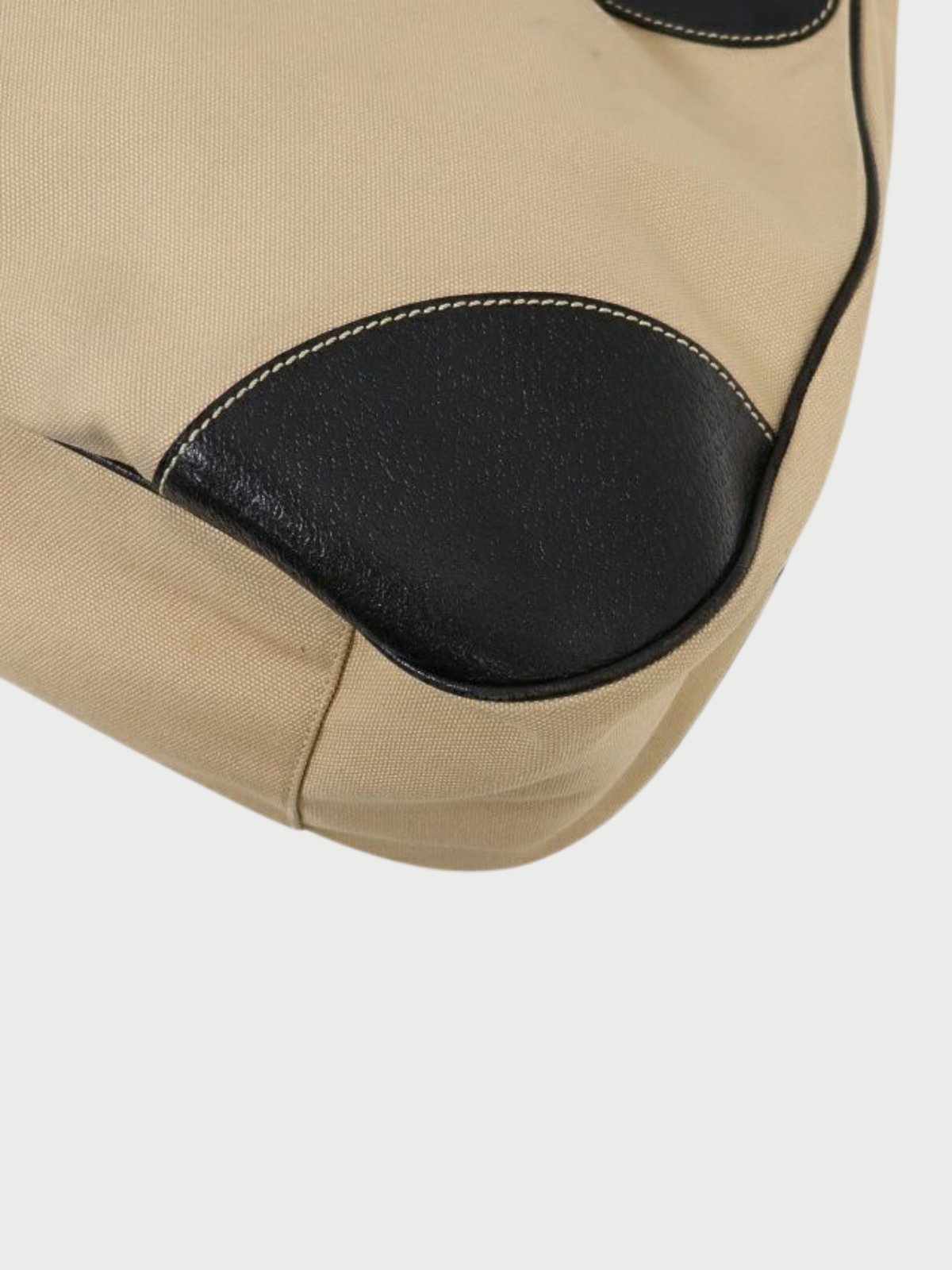 Prada 2000s Beige Black Triangle Logo Canvas Leather Handbag
