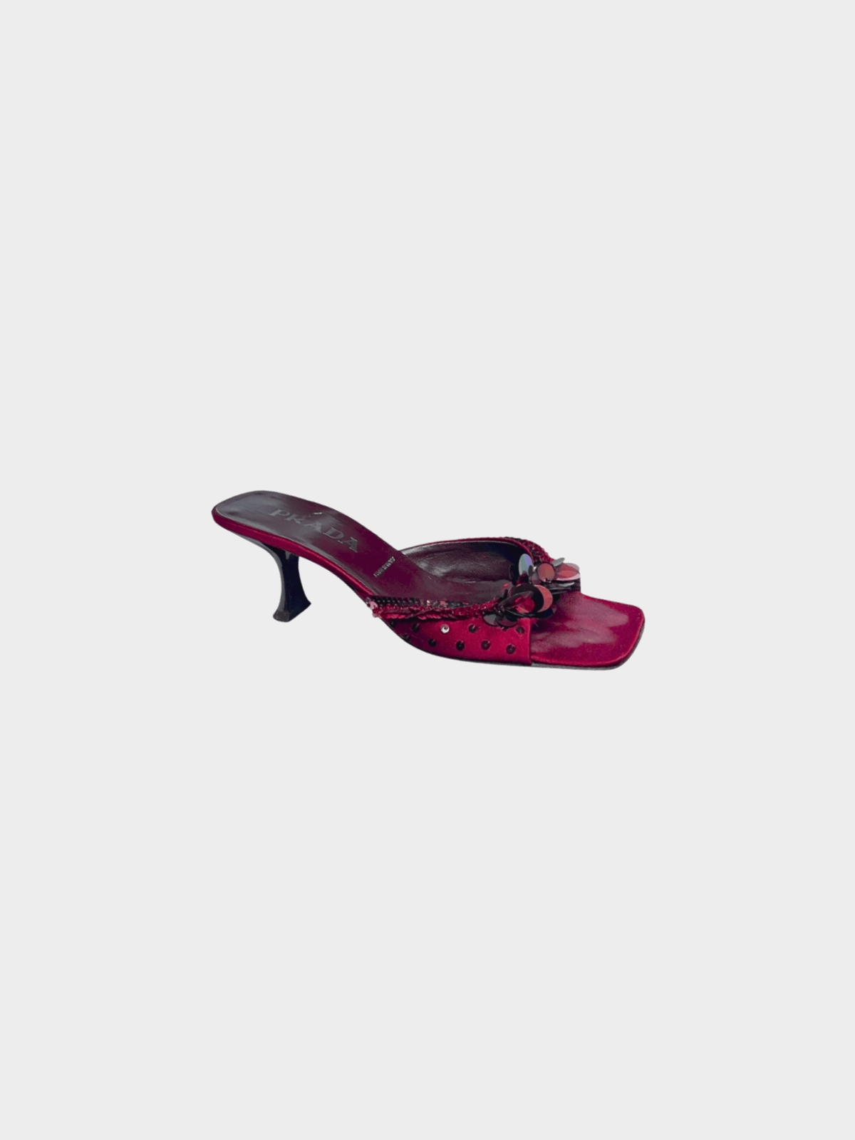 Prada 2000s Burgundy Sequined Satin Mules