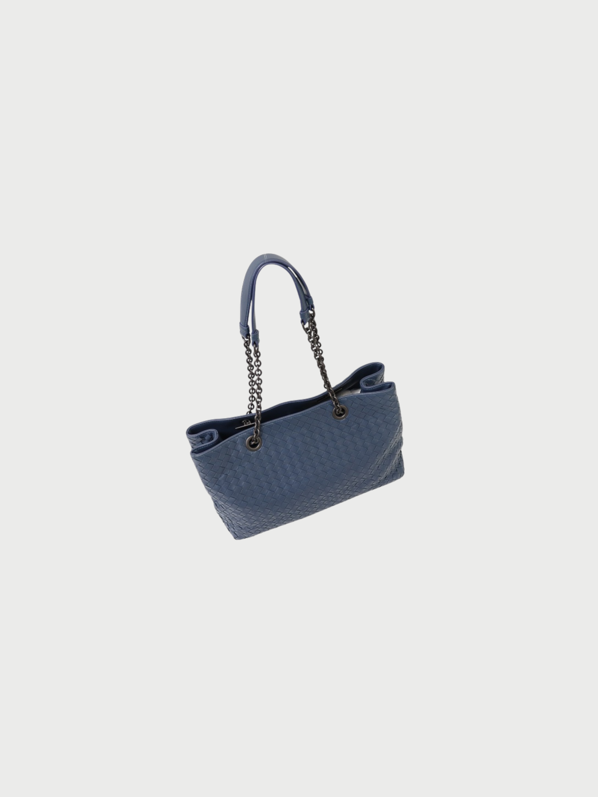 Bottega Veneta 2010s Blue Leather Intrecciato Chain Tote Bag