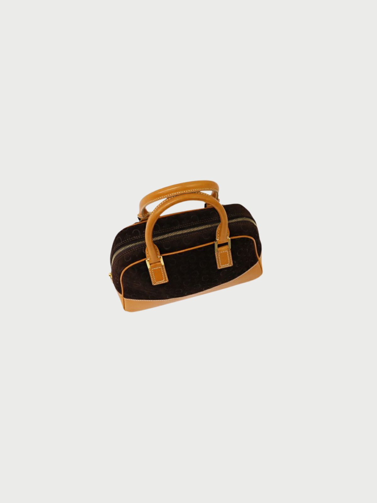 Celine 2000s Brown Suede Leather C-Macadam Top Handle Bag