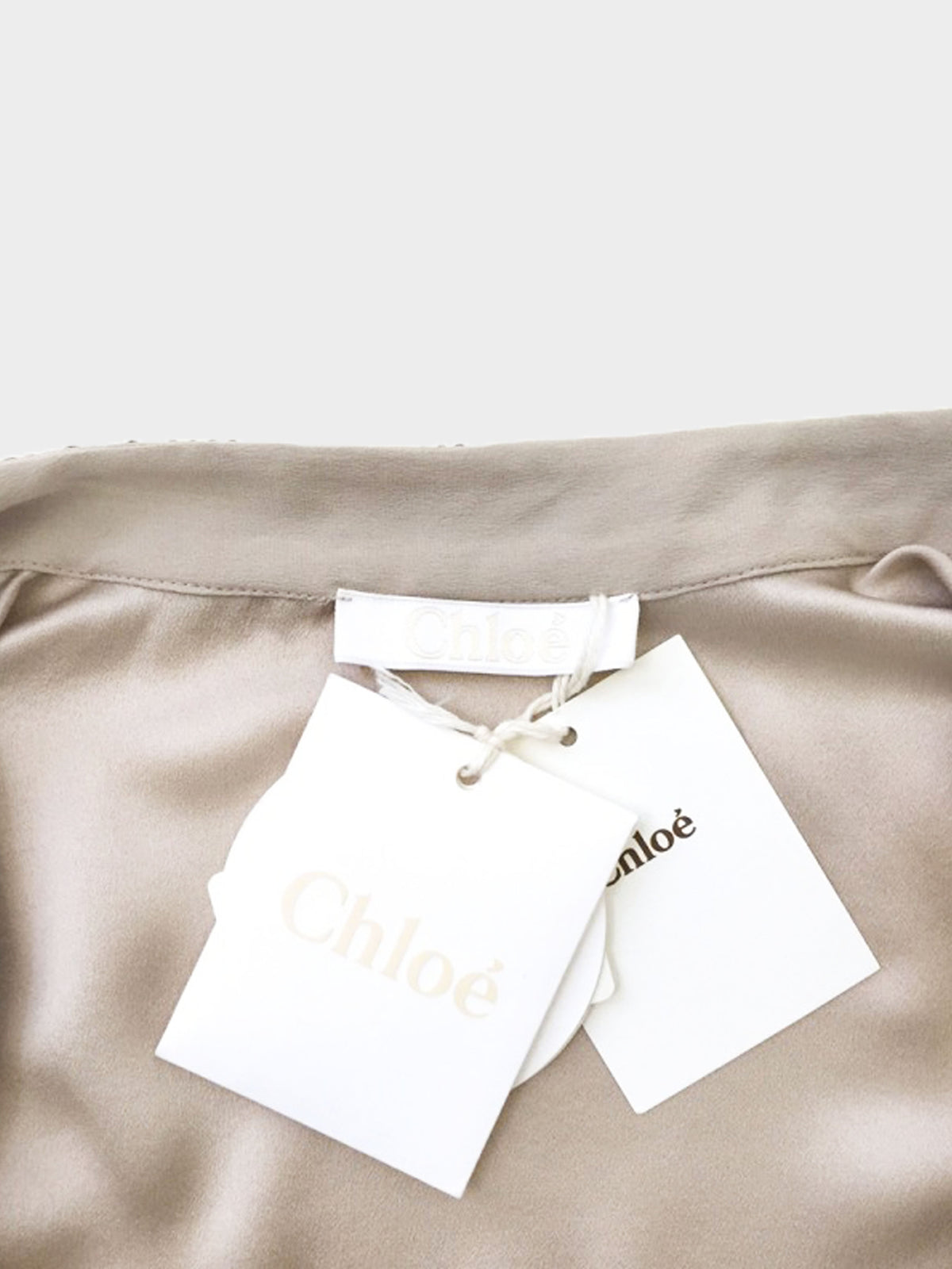 Chloé 2000s Beige Silk Shirt with Brown Sequined Collar