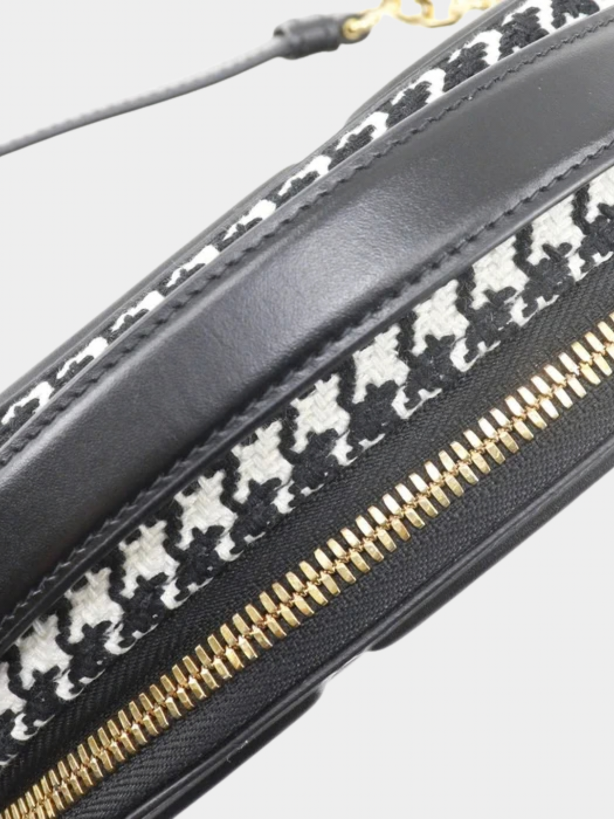 Christian Dior 2020s Black White Canvas Leather CD Signature Houndstooth Camera Bag