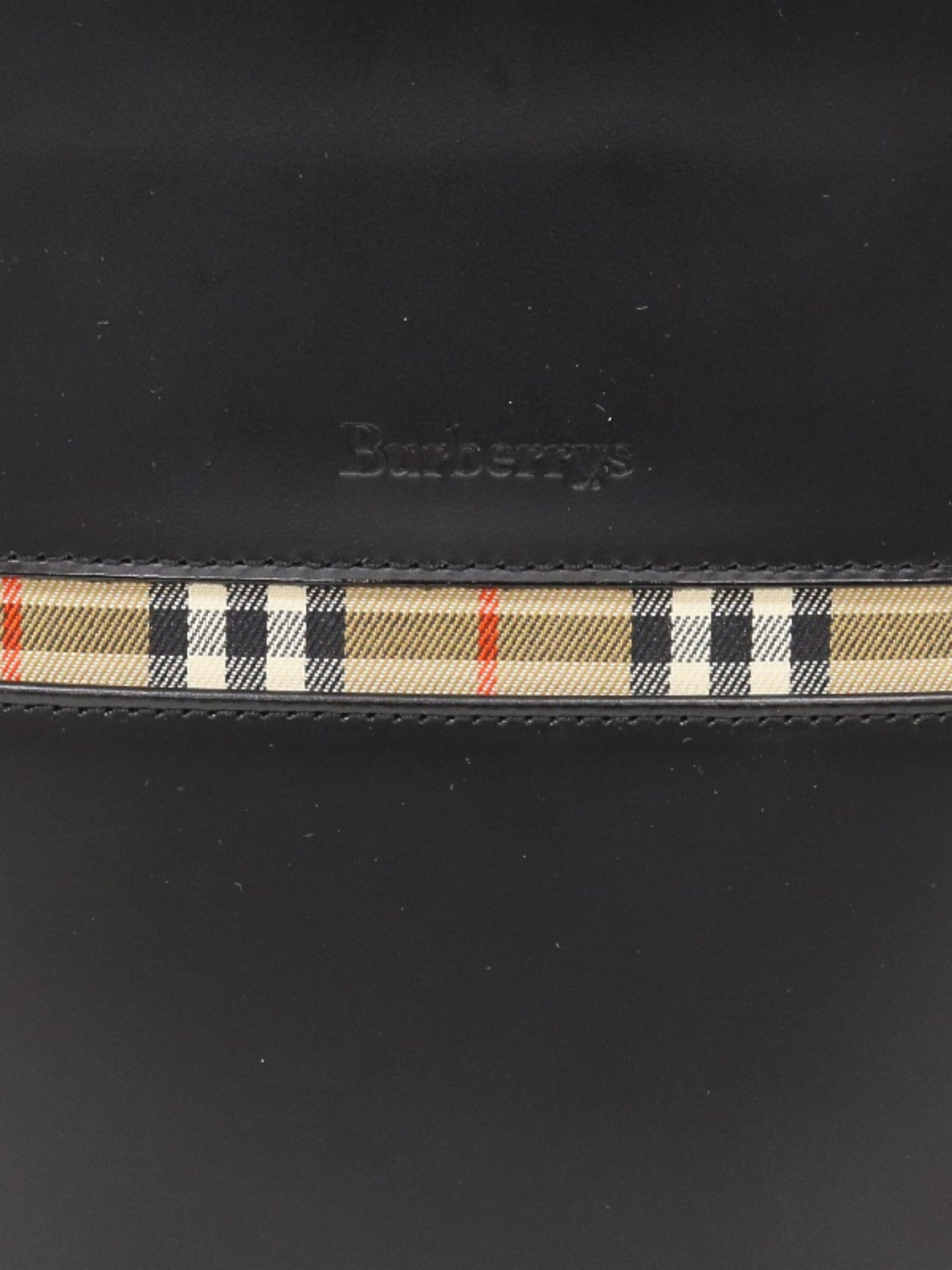 Burberry 2000s Black Leather Logo Check Tote Bag