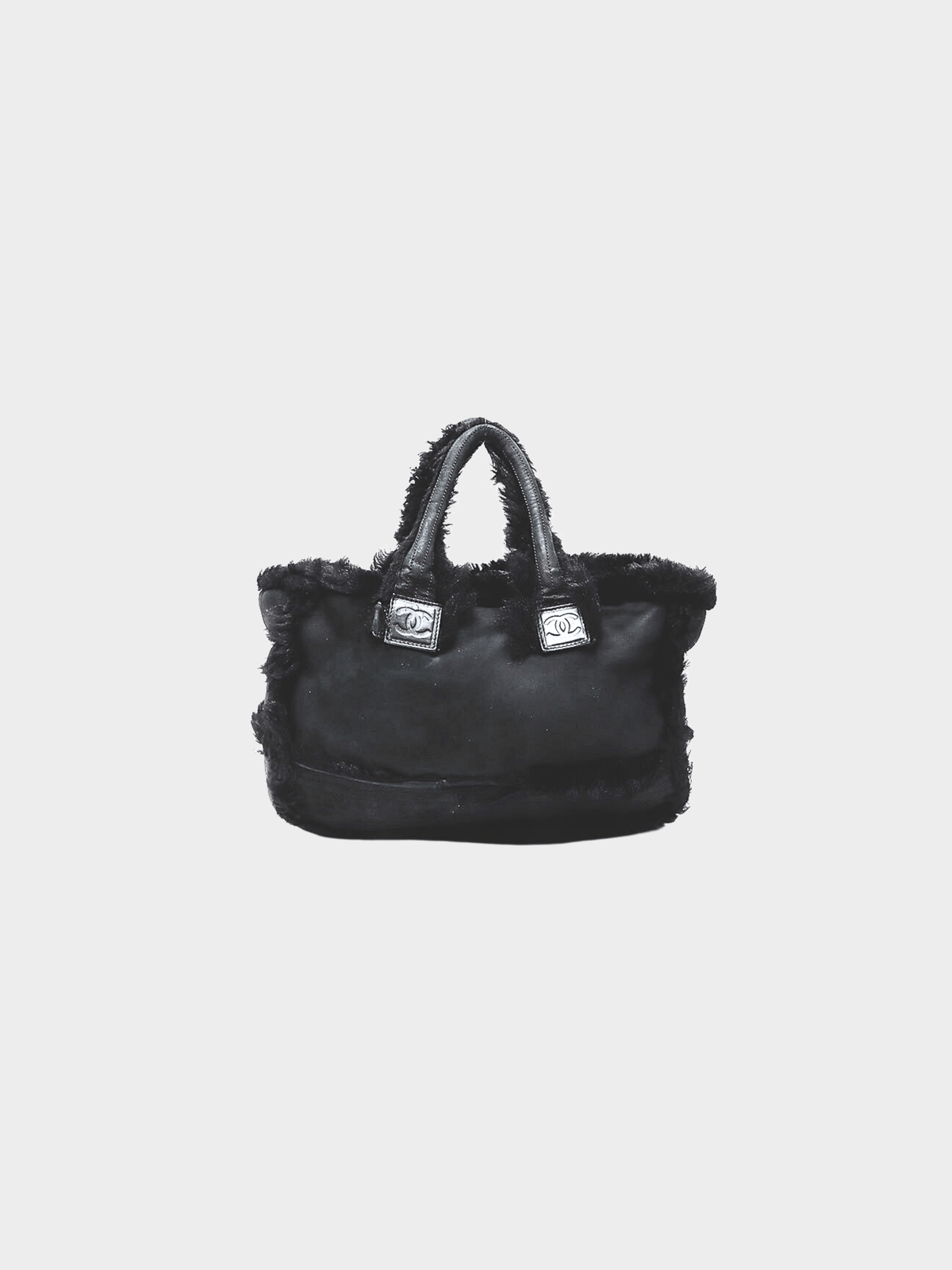Chanel 2007-2008 Black Shearling Trim Tote Bag