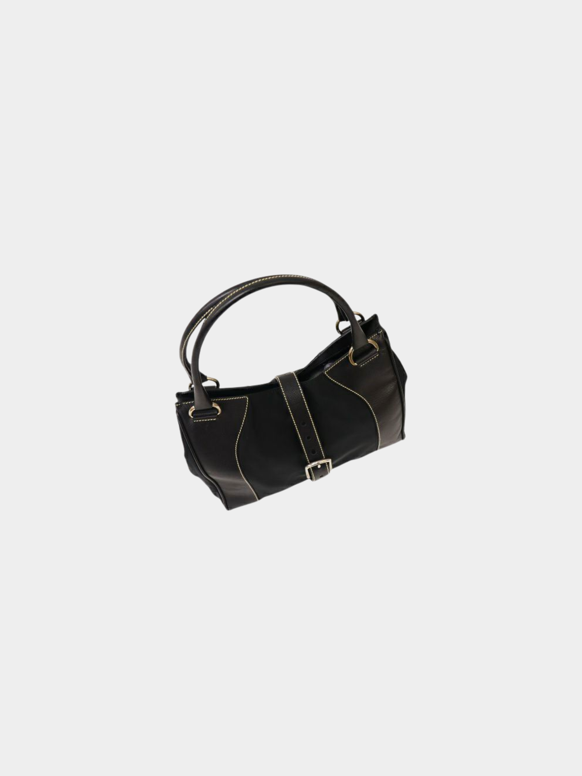 Prada 2000s Black Triangle Logo Nylon Stitch Leather Tote Bag