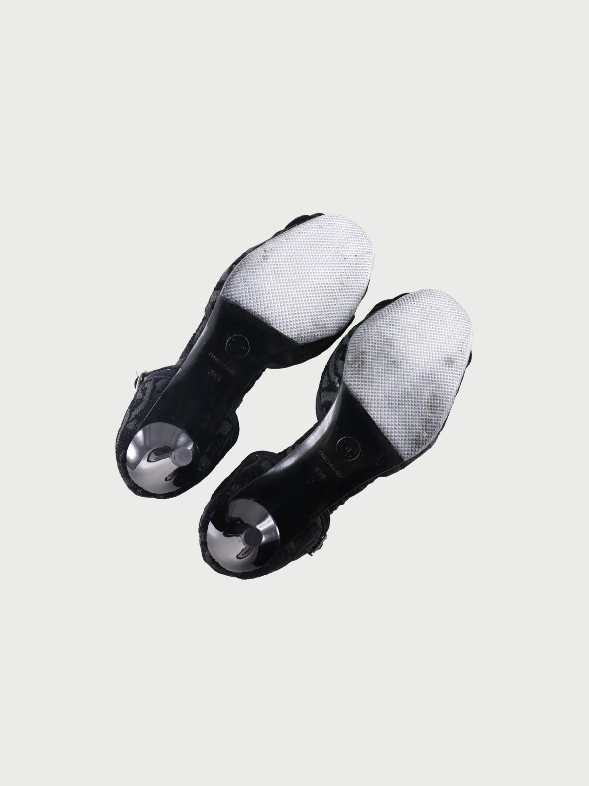 Chanel 2000s Black Satin Camellia Ankle Strap Sandals