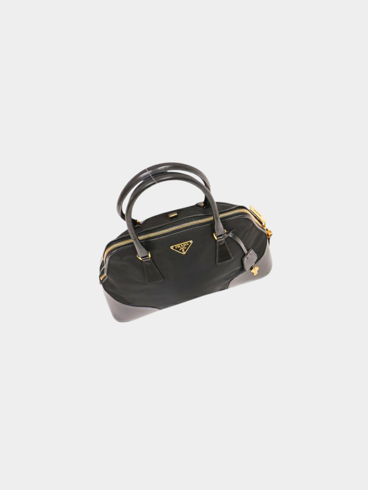 Prada 2000s Black Nylon Leather Triangle Logo Handbag