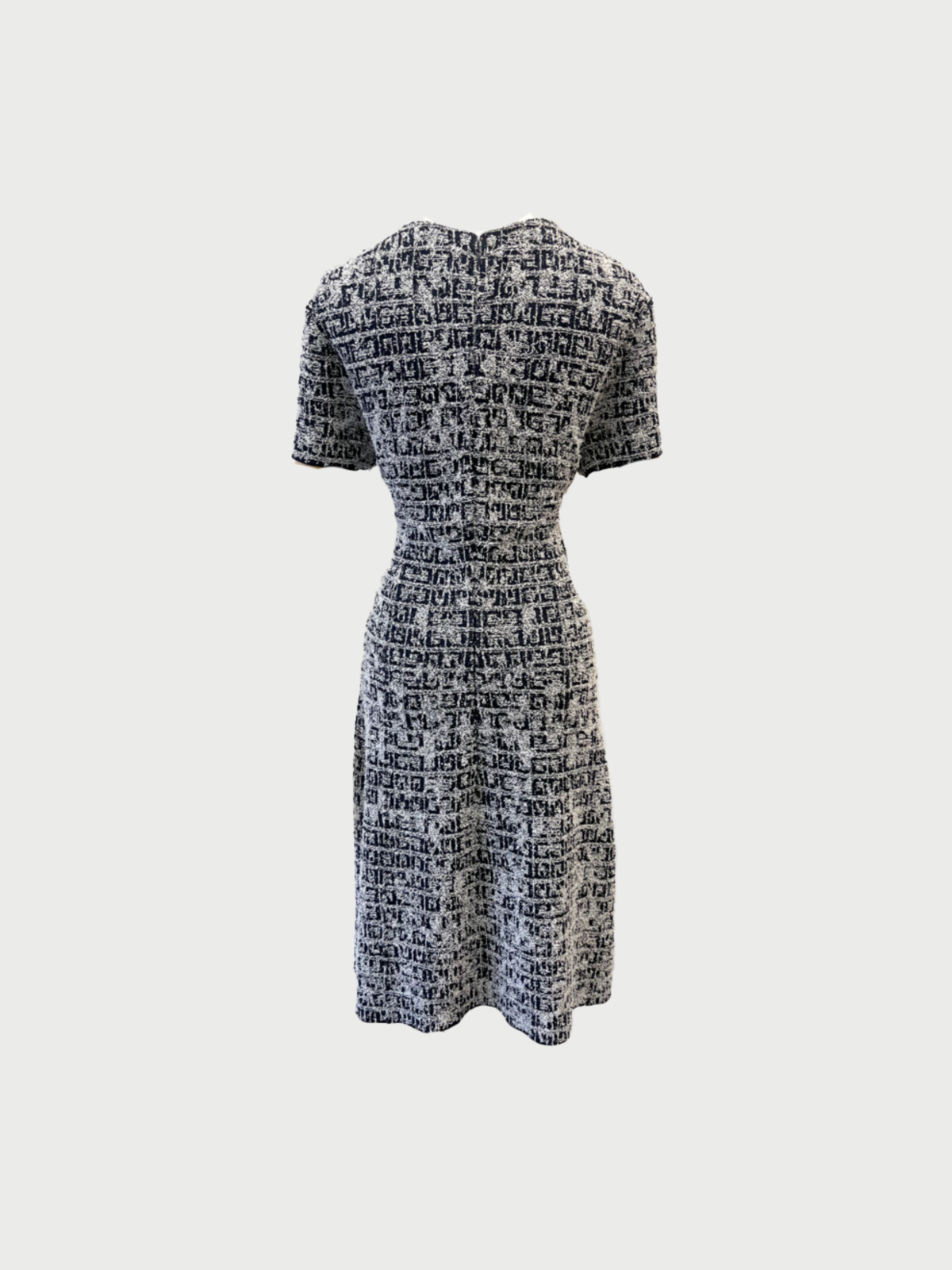 Givenchy 2020s Navy White 4G Tweed Short Sleeve Dress