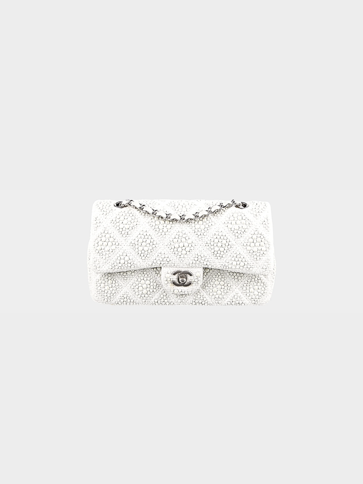 Chanel 2014 White Classic Medium Pearl Beaded Single Flap Bag