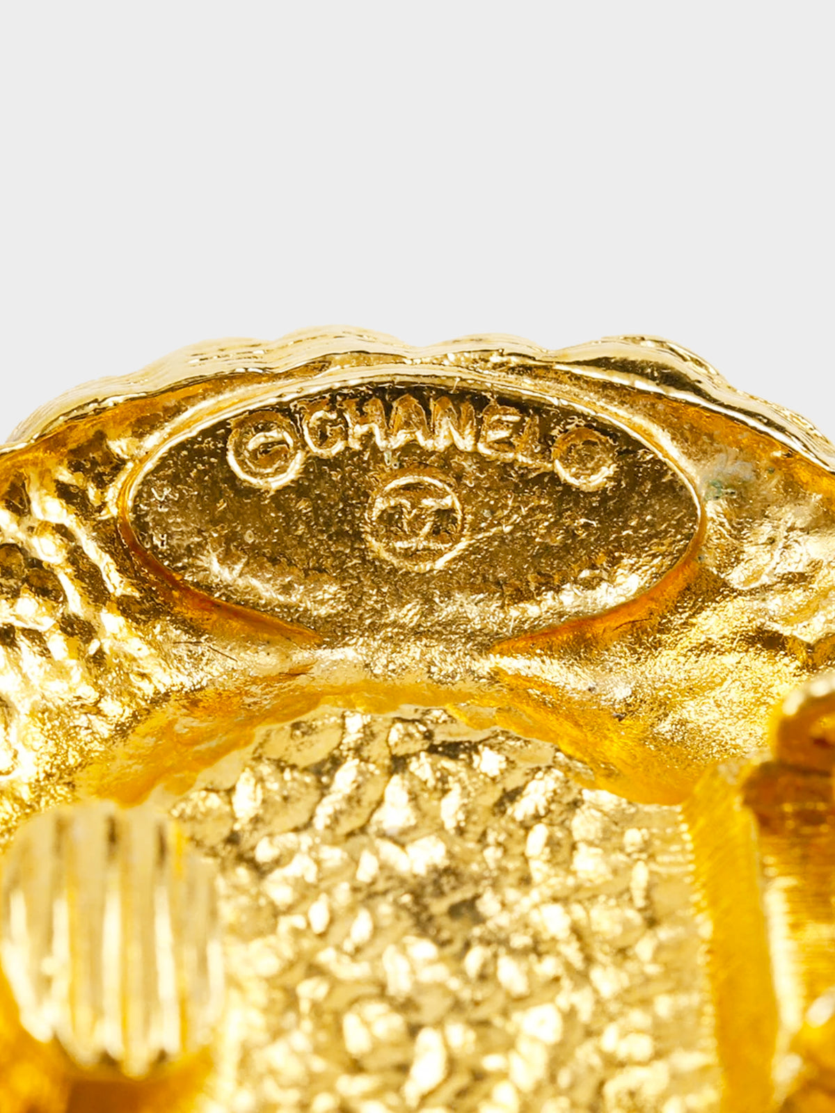 Chanel 1980s Gold and Hammered Faux Pearl Clip-on Earrings