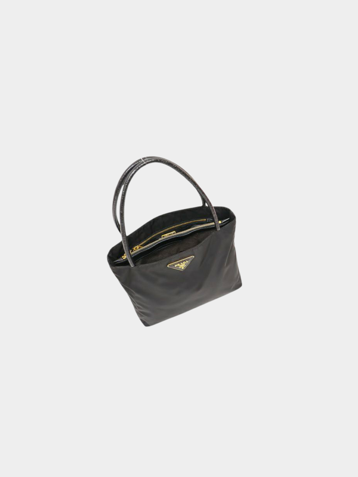 Prada 2000s Black Triangle Logo Nylon Tote Bag
