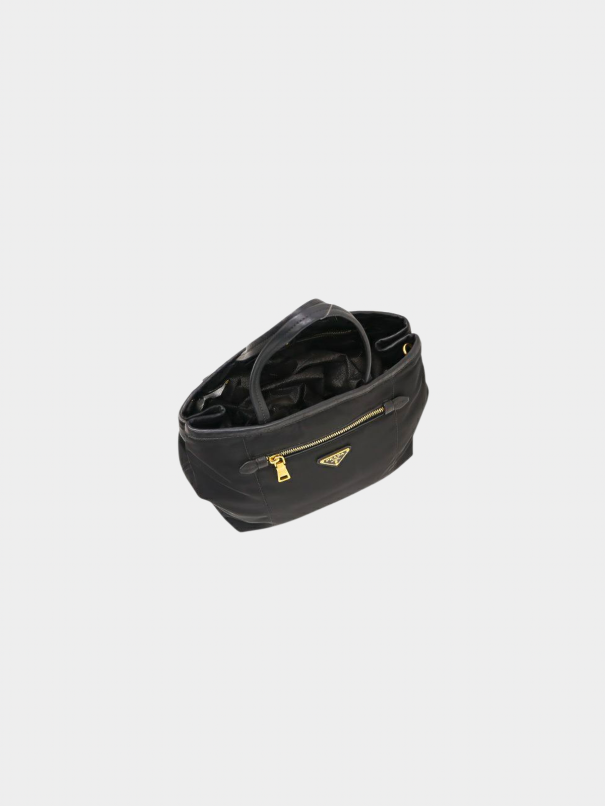 Prada 2000s Black Nylon Leather Triangle Logo Handbag