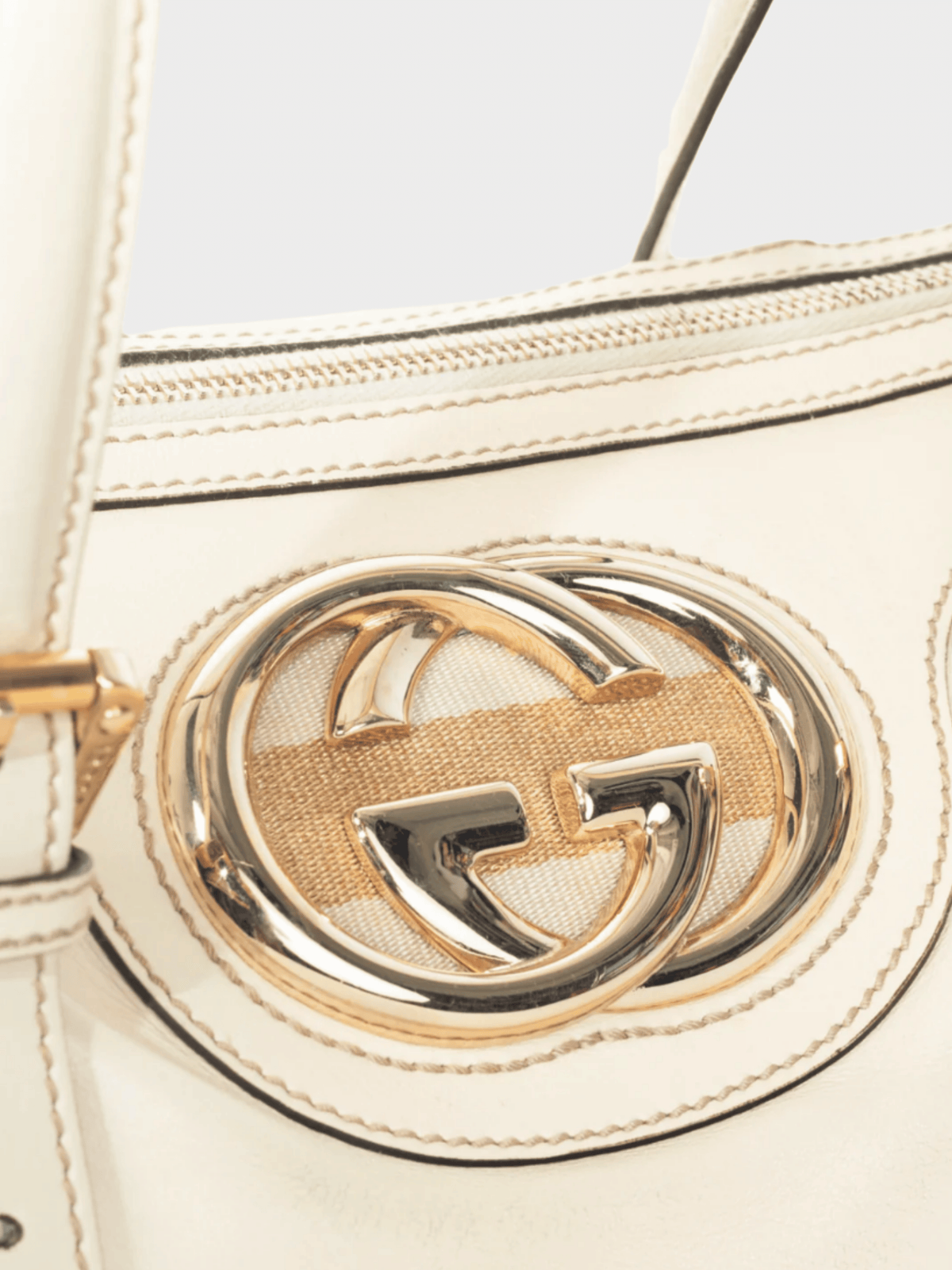 Gucci 2000s Boston Britt Small White Leather GG Handbag