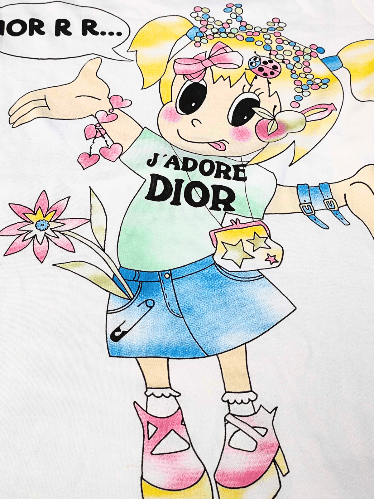 Christian Dior 2005 J' Adore Dior Cartoon Graphic Shirt, Long Sleeves, and Scarf Set