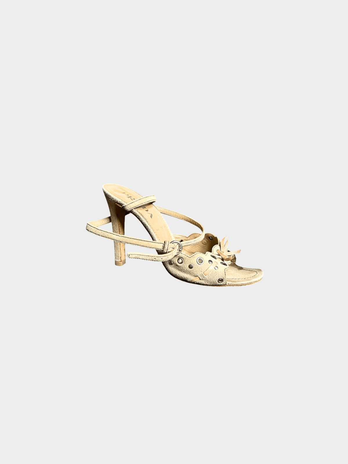 Prada 2000s Beige Suede Eyelet Strap Sandal Heel