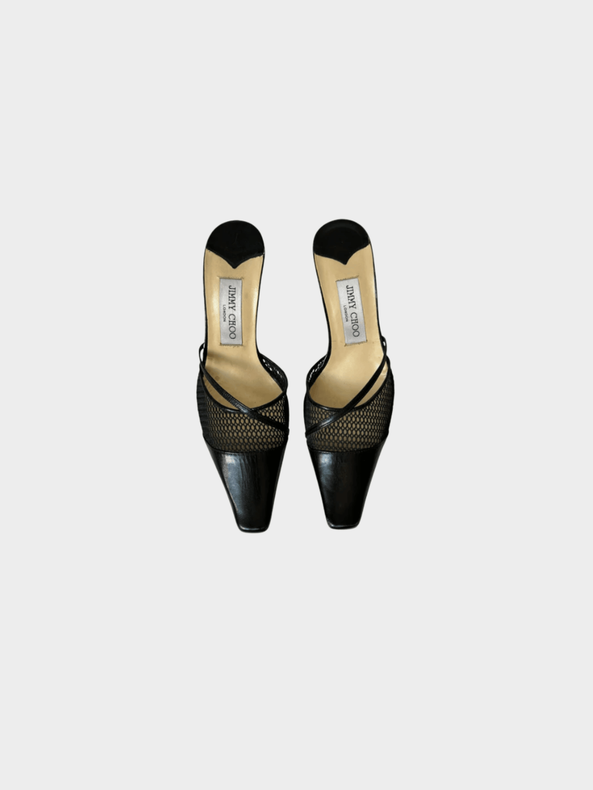Jimmy Choo 2000s Black Leather Mesh Mules