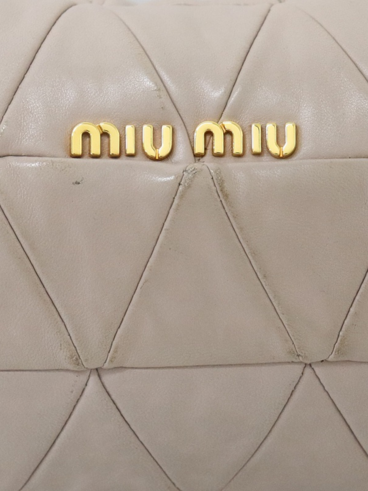 Miu Miu 2000s Beige Pink Leather Studded Quilted One Shoulder Bag