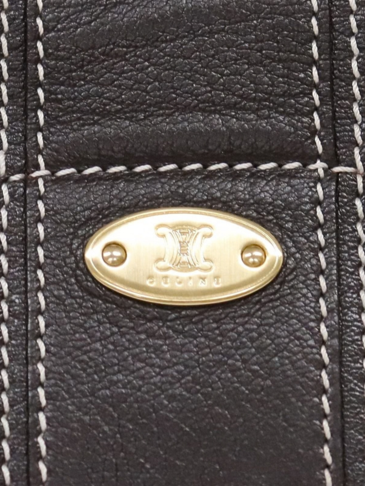 Celine AW 2004 Brown White Triomphe Nylon Leather Handbag