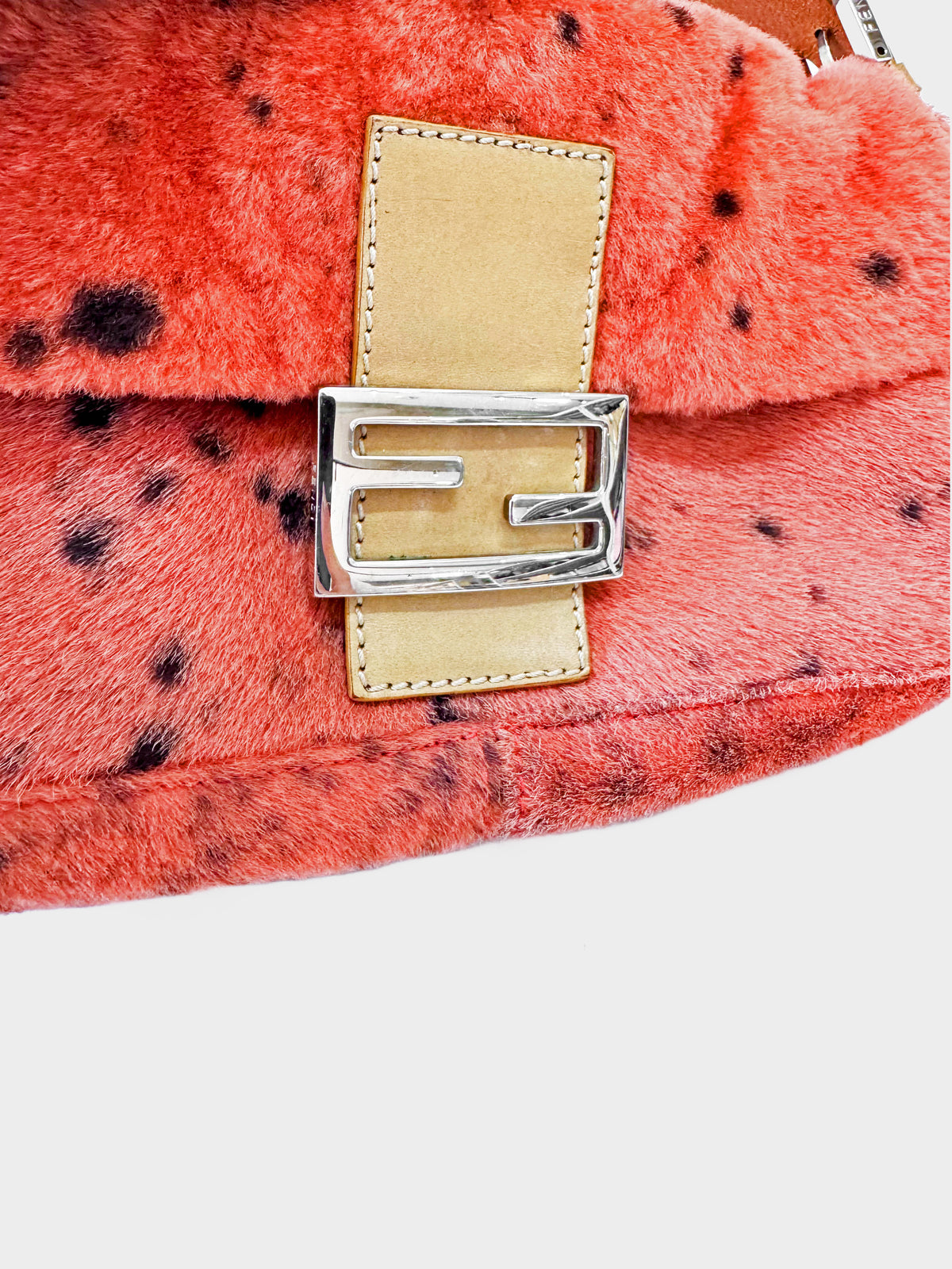 Fendi 2000s Orange Dalmatian Print Pony Hair Baguette