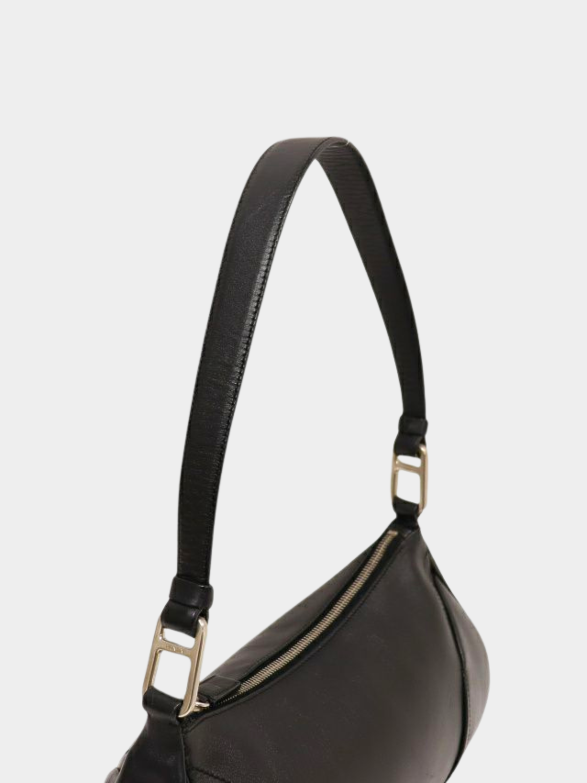 Prada 2000s Black Leather Logo Embossed One-Shoulder Bag