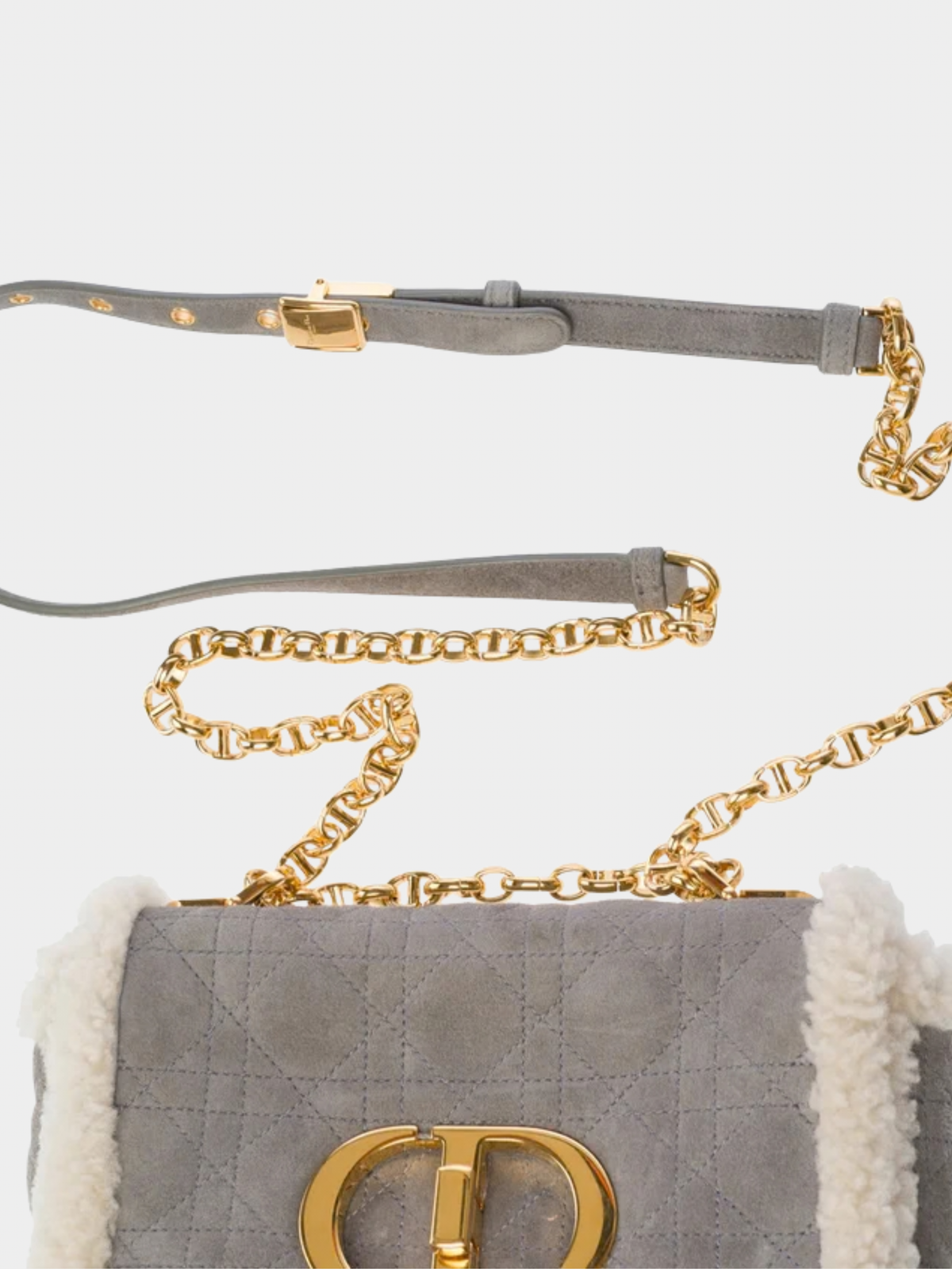 Christian Dior 2020s Gray Suede Dior Caro Shoulder Bag