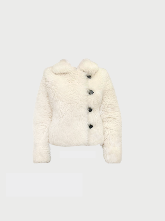 Louis Vuitton 2000s White Shearling Fur Short Jacket
