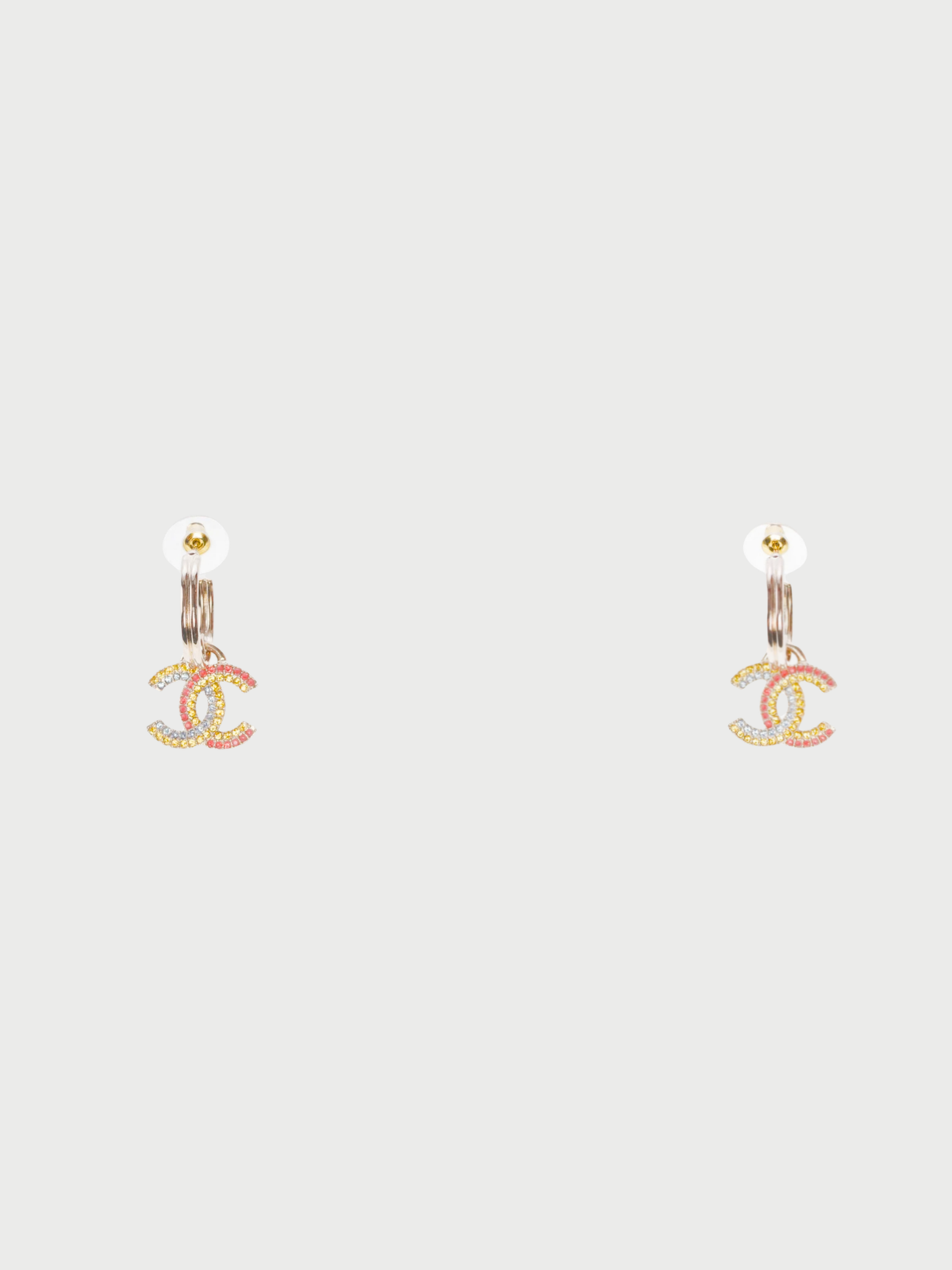 Chanel 2020s Gold CC Multicolor Rhinestone Hoop Earrings