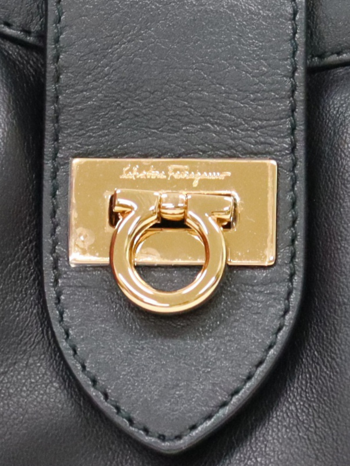 Salvatore Ferragamo 2000s Black Leather Gancini Hardware 2Way Bag