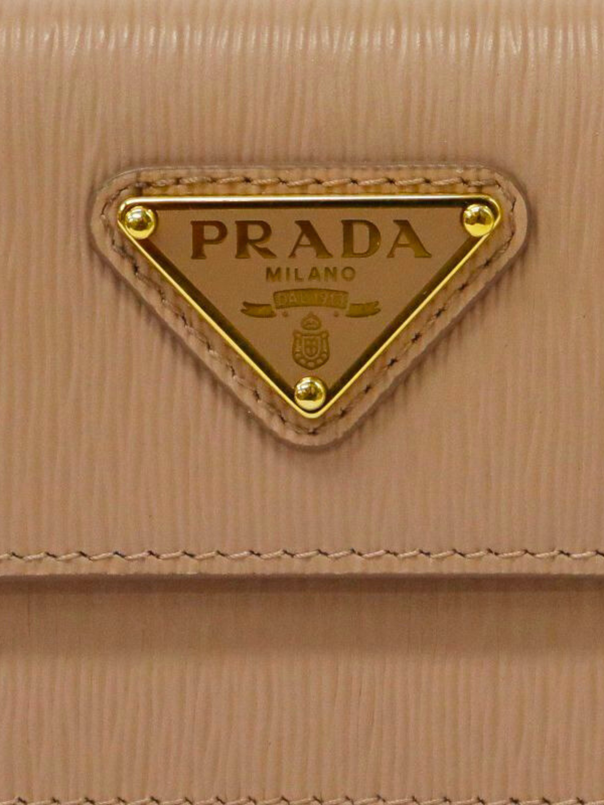 Prada 2010s Beige Pink Triangle Logo Leather Card Case