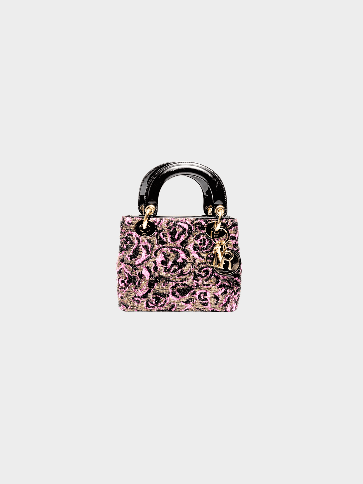 Christian Dior 2011 Pink and Black Wool Lady Dior Bag