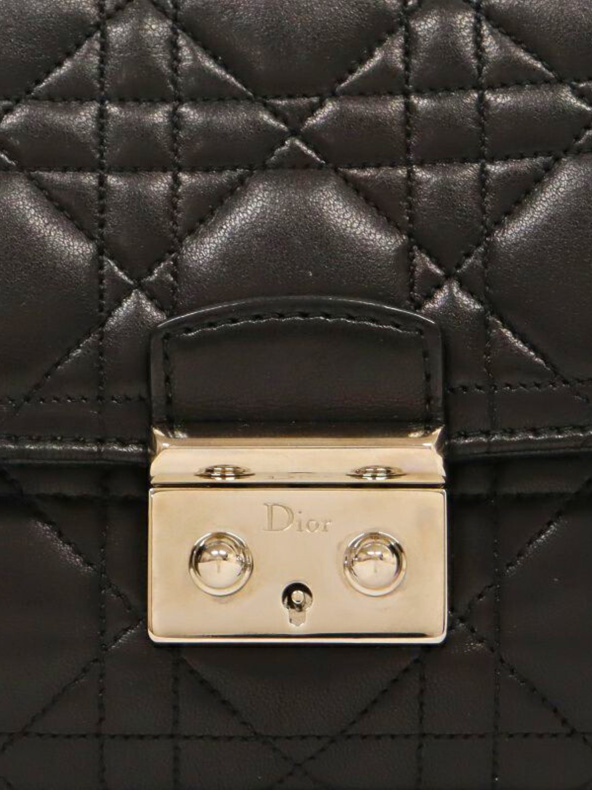 Christian Dior 2010s Black Cannage New Lock Leather Chain Shoulder Bag
