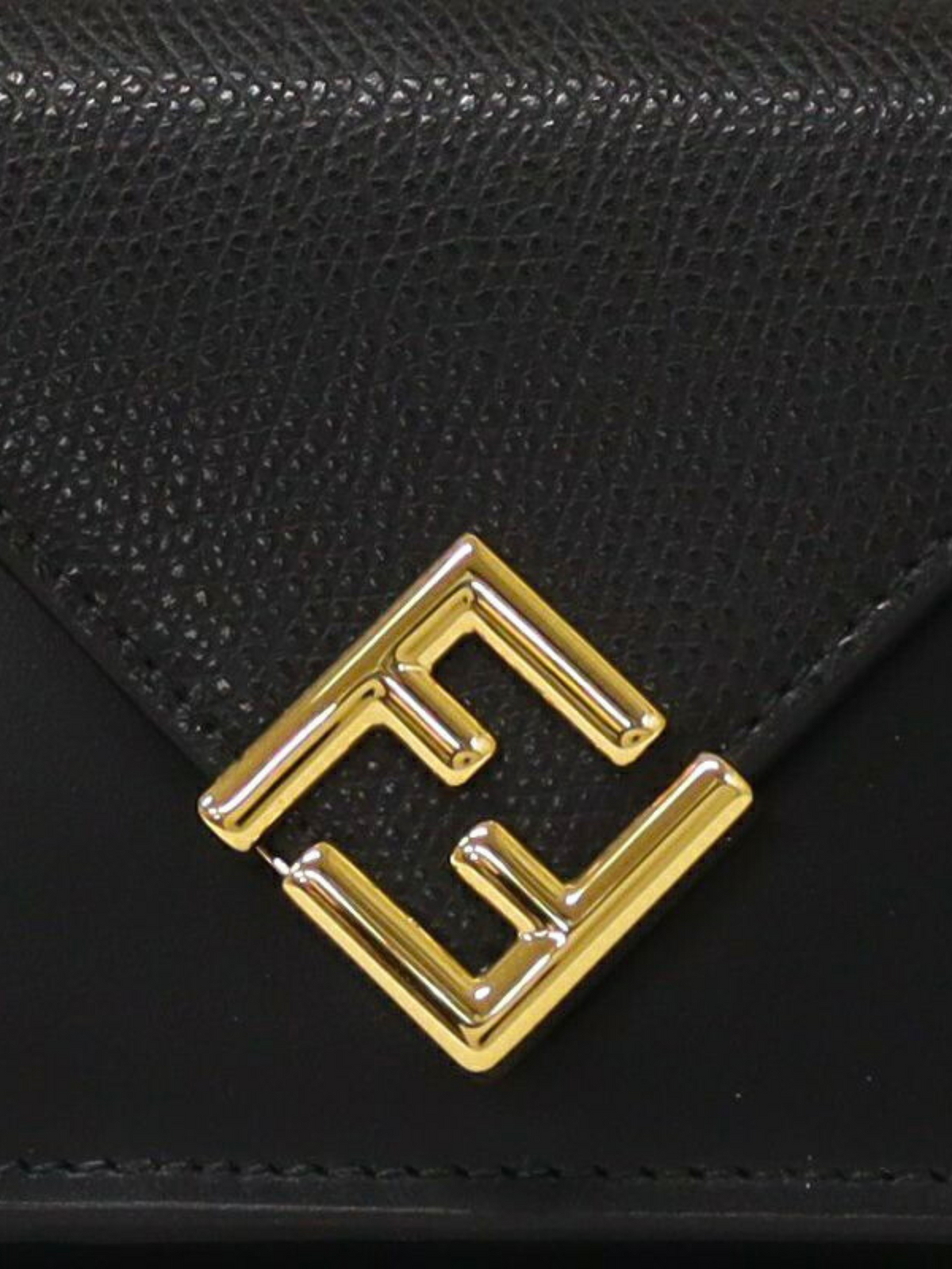 Fendi 2000s Black Leather FF Diamond Compact Wallet
