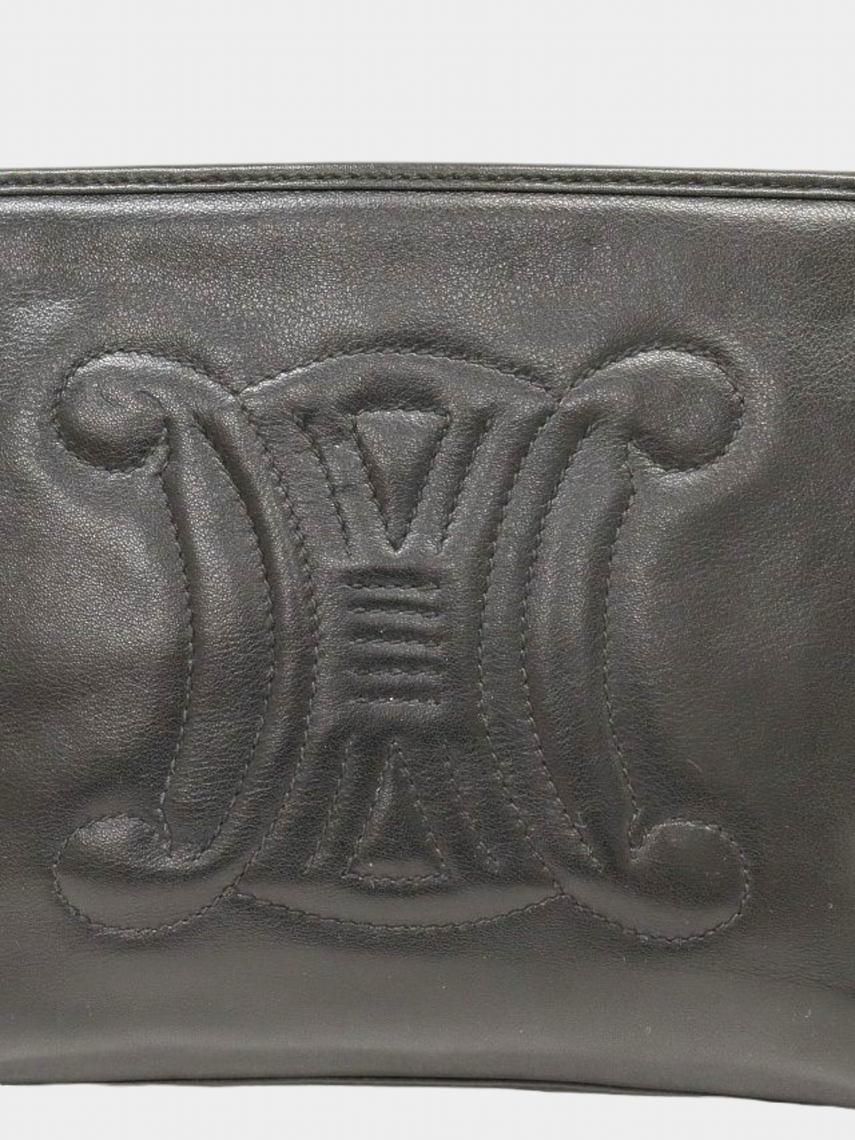 Celine 2000s Black Triomphe Stitch Leather Chain Shoulder Bag