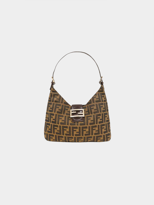 Fendi 2010s Brown Monogram Zucca Hobo Shoulder Bag