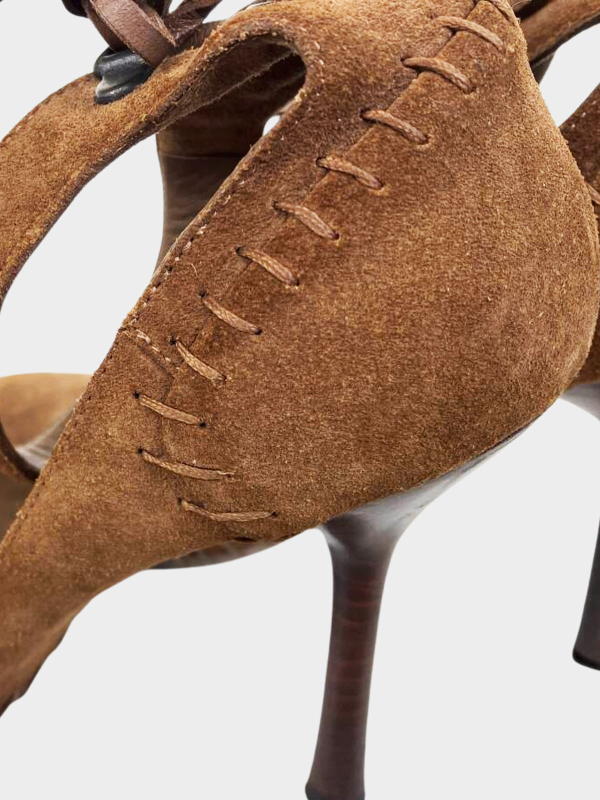 Gucci by Tom Ford Early 2000s Brown Suede Whipstitch D’Orsay Heels