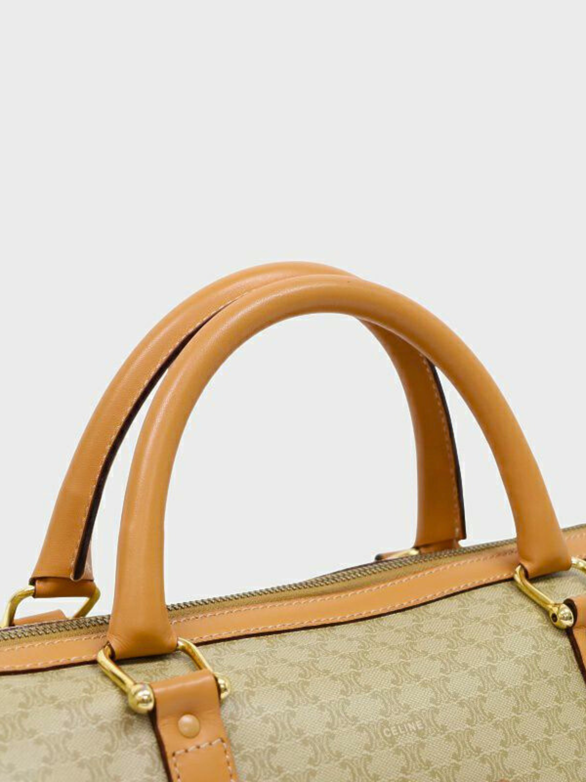 Celine 2000s Beige Macadam Blazon PVC Boston Bag