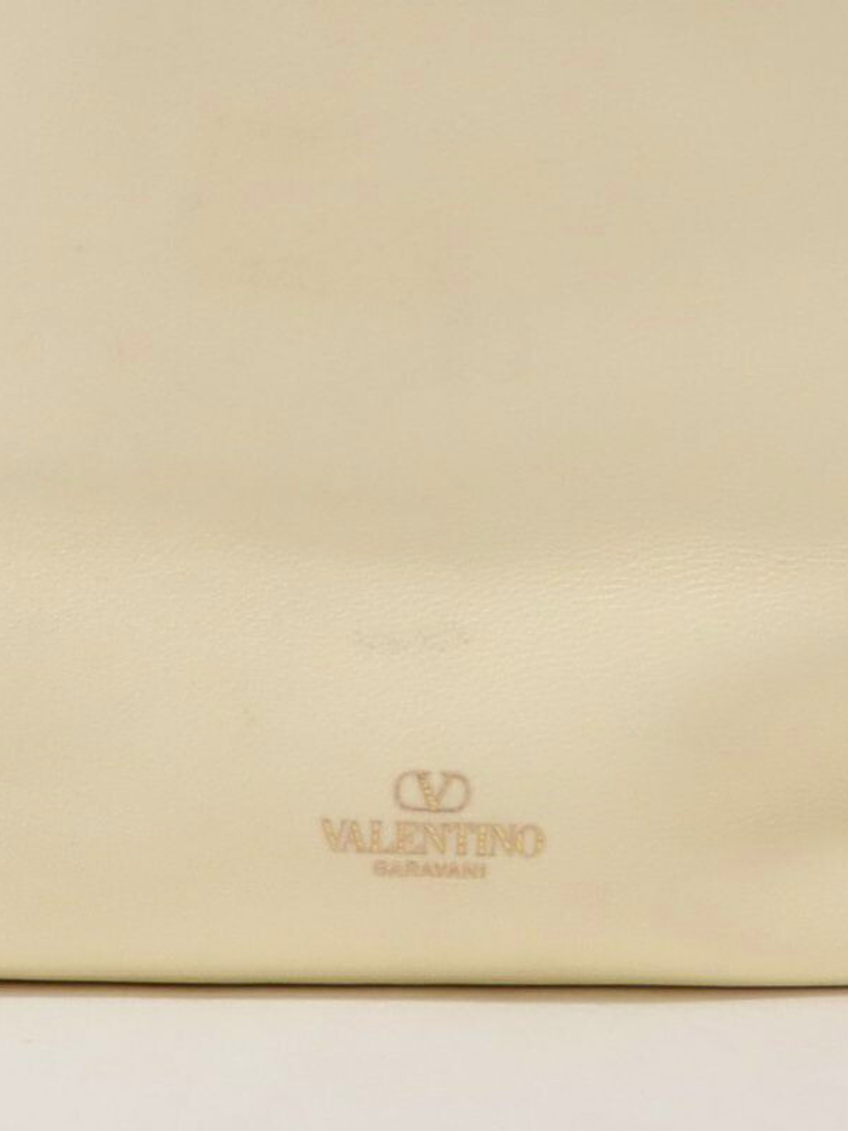 Valentino 2000s Ivory Leather V Logo Pouf Bucket Shoulder Bag