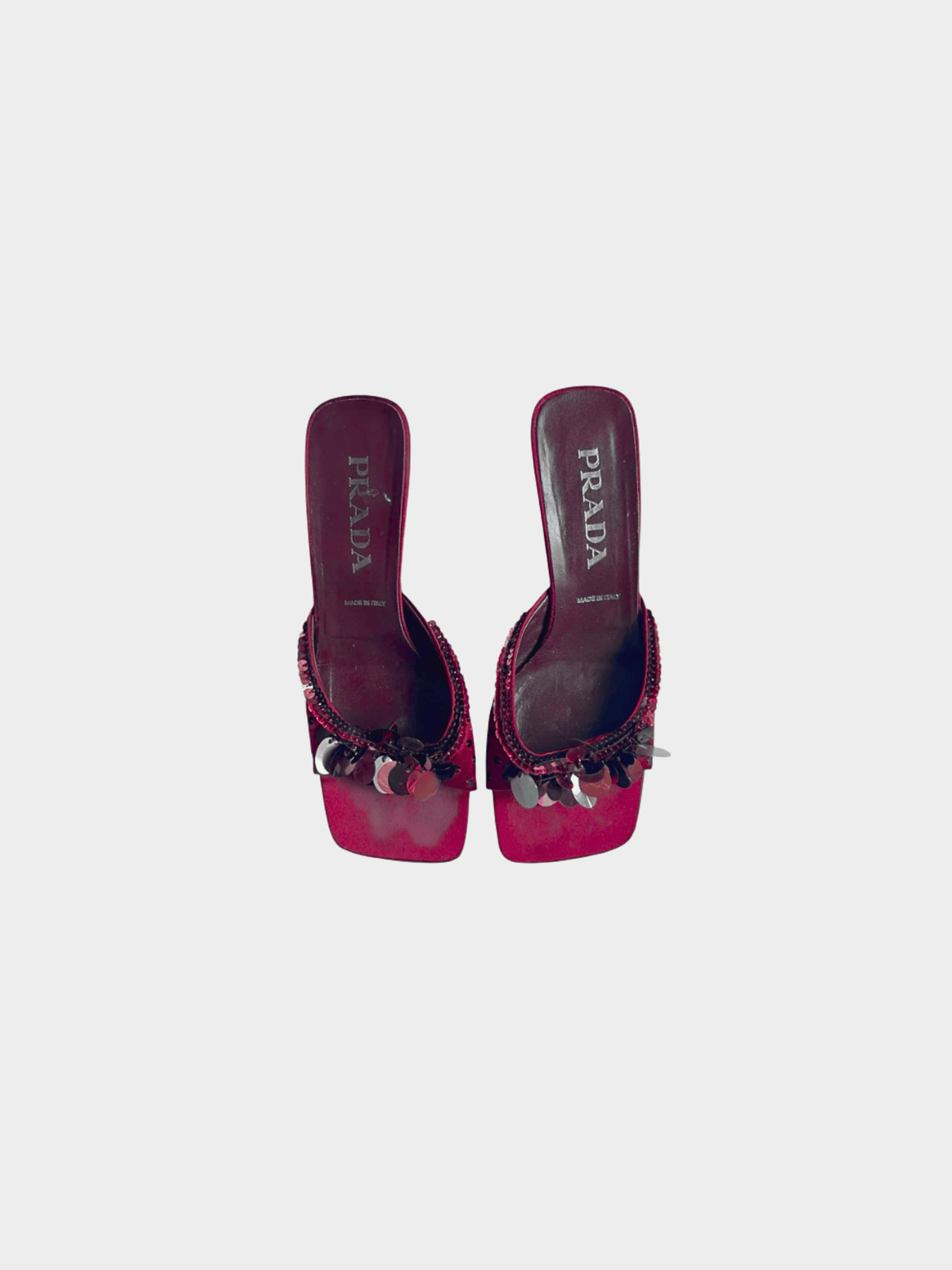 Prada 2000s Burgundy Sequined Satin Mules