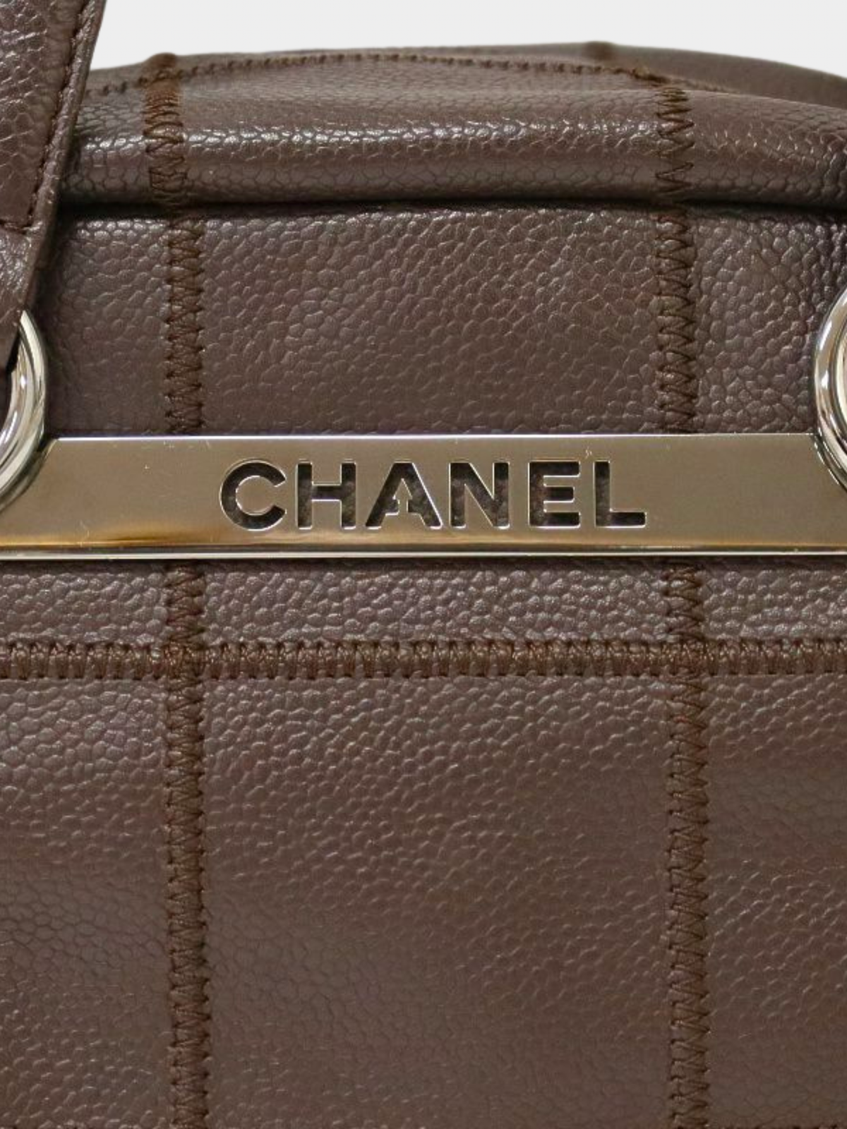 Chanel 2000s Brown Caviar Leather Chocolate Bar Handbag