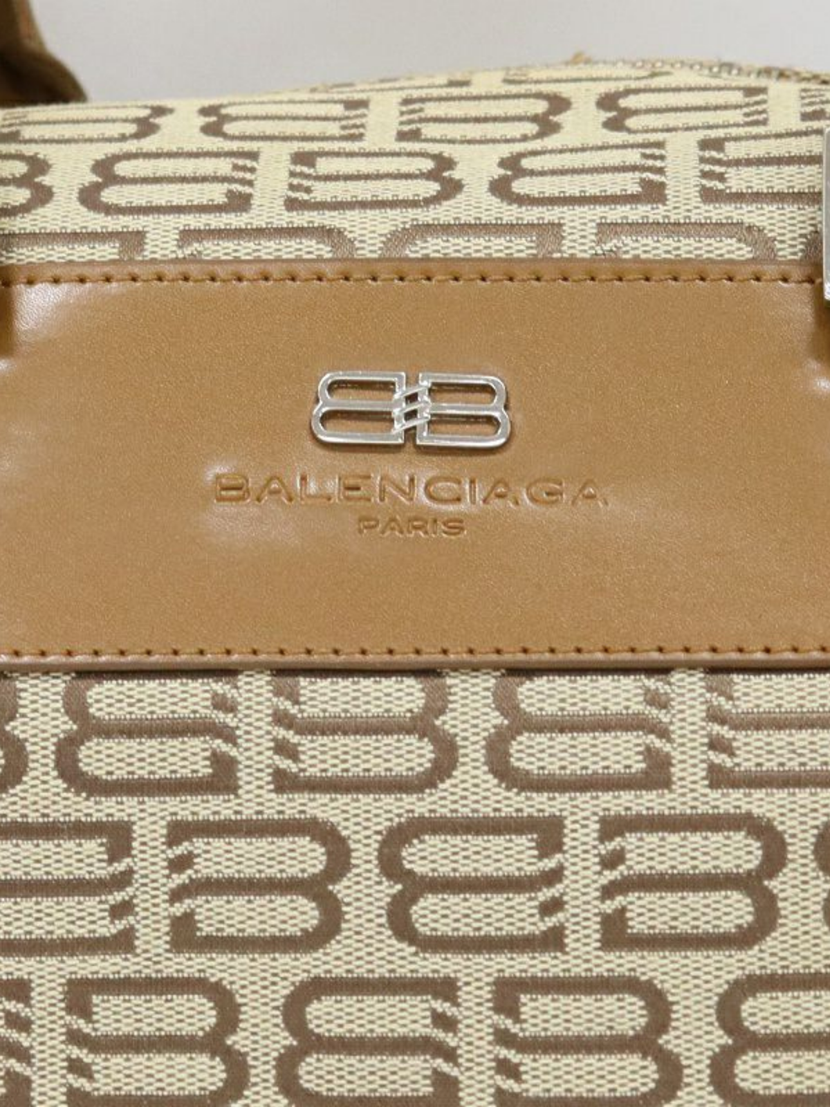 Balenciaga 2000s Beige Canvas Leather BB Logo Handbag