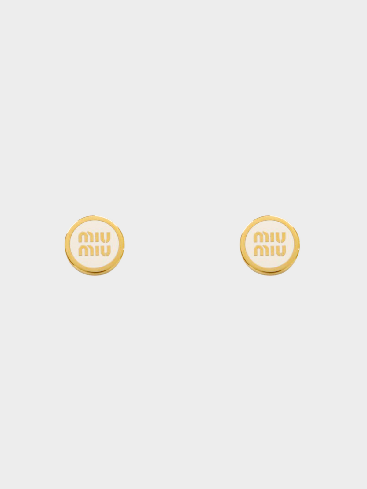 Miu Miu 2020s Gold Enamel Logo Metal Stud Earrings