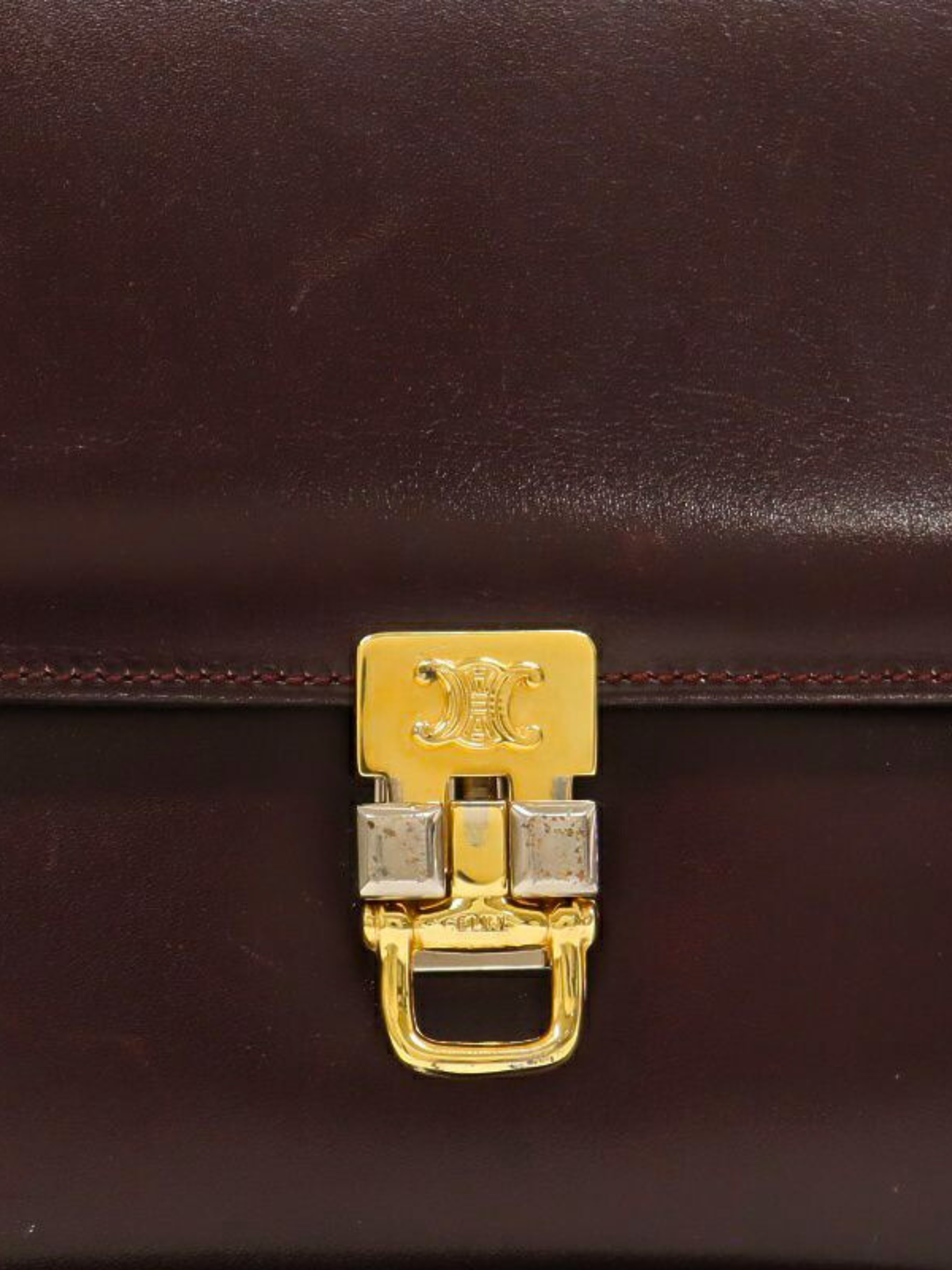 Celine 1990s Bordeaux Triomphe Leather Shoulder Bag