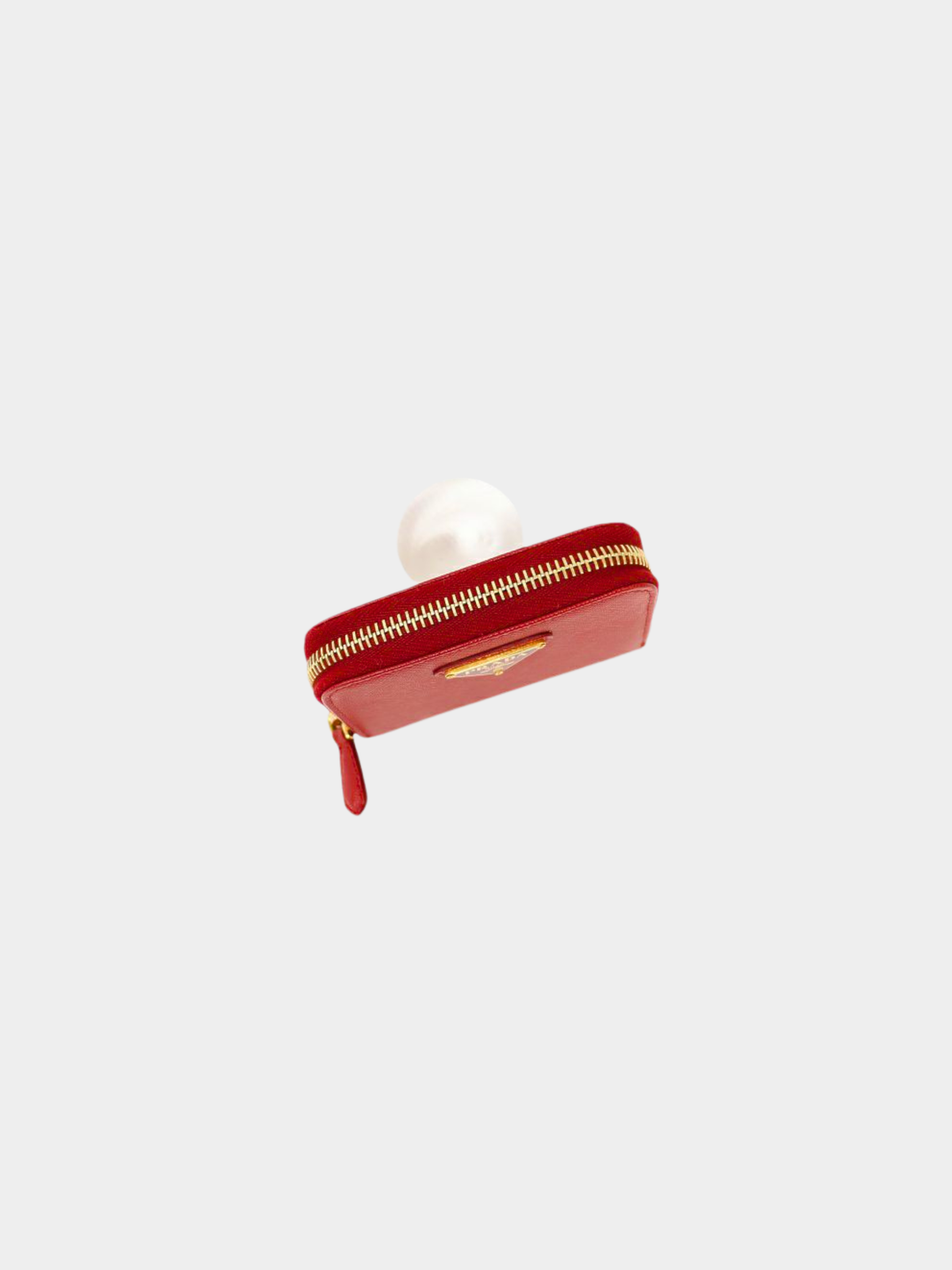 Prada 2010s Red Saffiano Leather Triangle Logo Coin Case