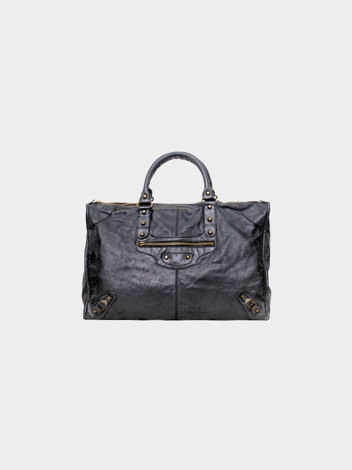 Balenciaga 2000 Black Leather Classic Weekender Bag