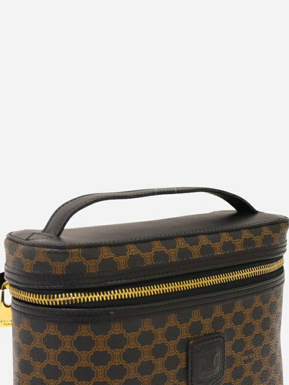 Celine 1990s Black Macadam Blazon Vanity Bag