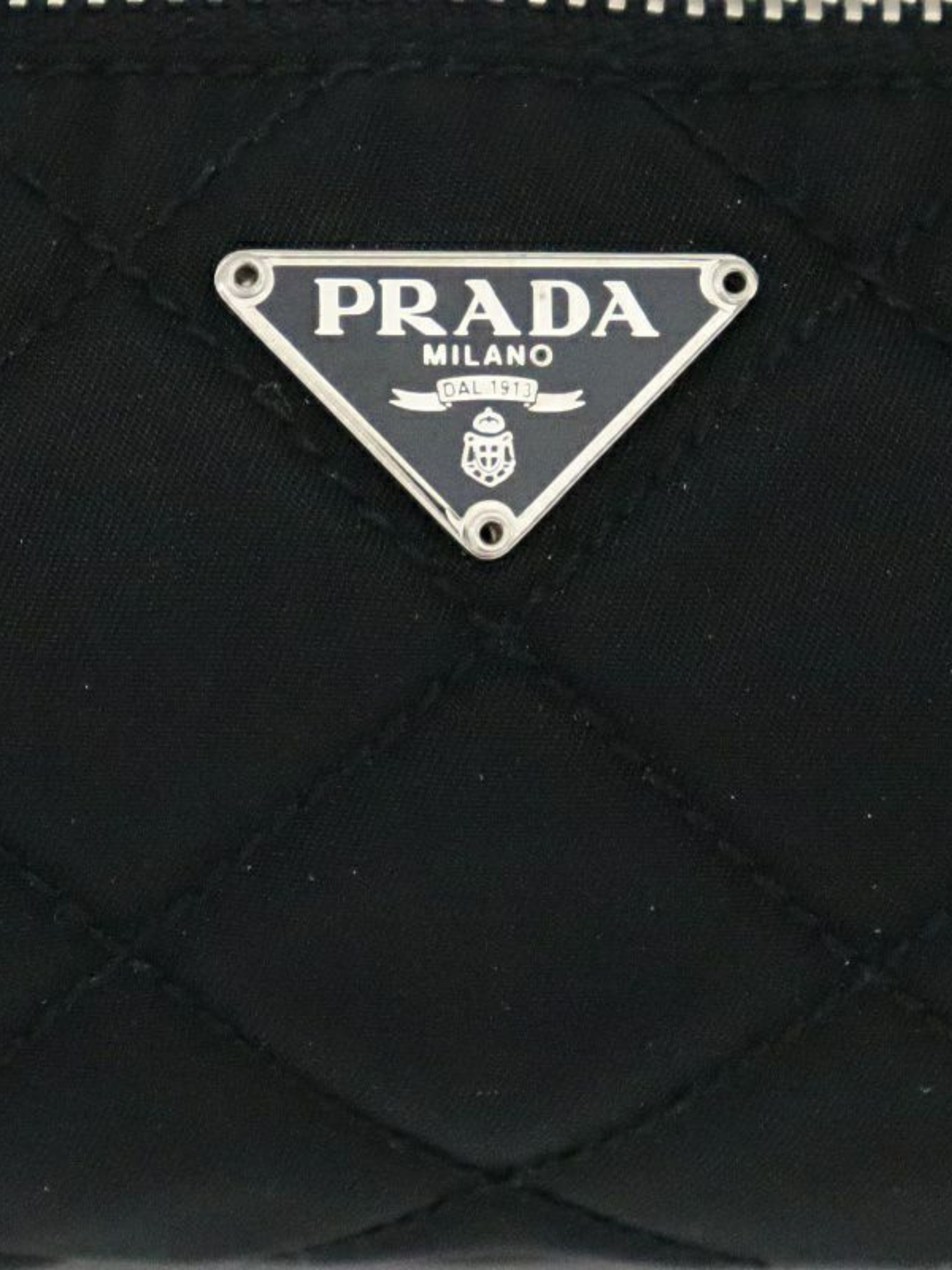 Prada 2000s Black Quilted Nylon Chain Handbag with Triangle Logo Plaque
