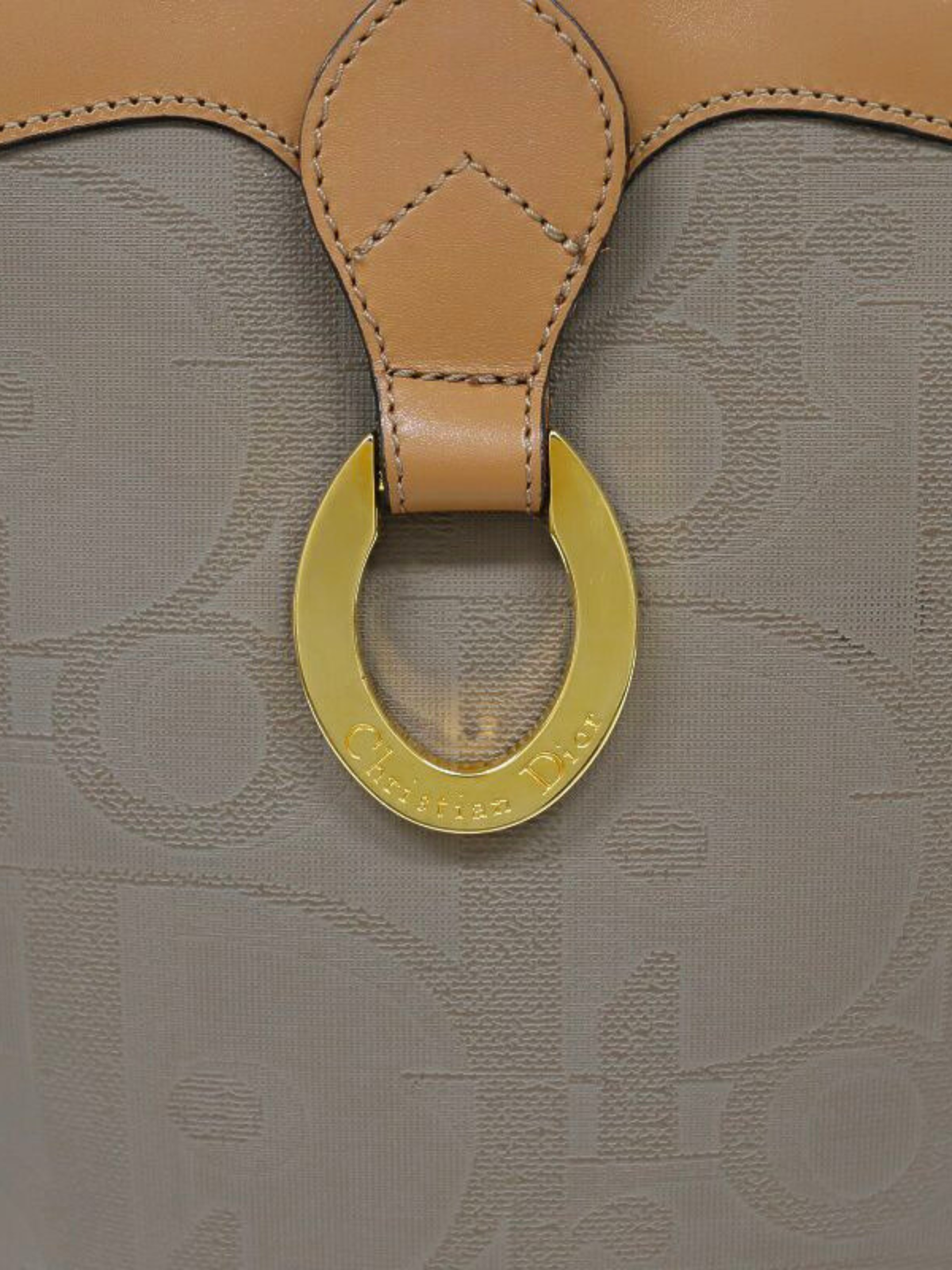Christian Dior 2000s Beige and Green Trotter Oval Hardware Shoulder Bag