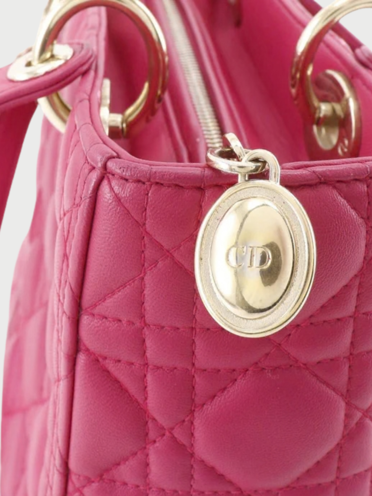 Christian Dior 2010s Raspberry Pink Lambskin Lady Dior Medium Bag
